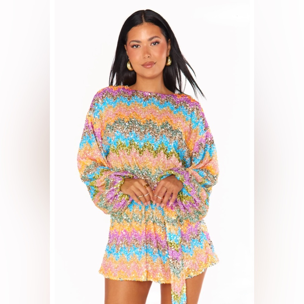 Show Me Your MuMu Colorful Sequin Zigzag Mini Dress